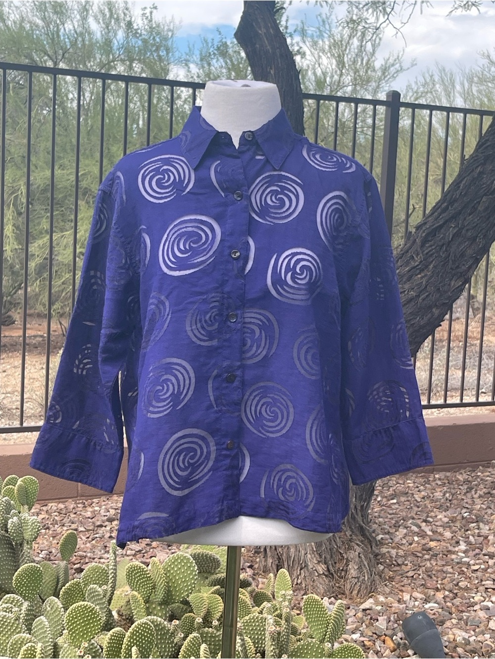 Chico's Deep Purple Swirl-Print Button Front Top/Jacket